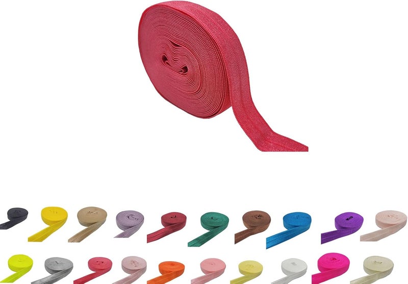 FAYADA Fold Over Elastic,5/8" Foldover FOE Trim Elastic Ribbon,Stretch FOE Band for Hair Ties Headbands Sewing Craft -5 Yards (Neon Pink) - Image 1